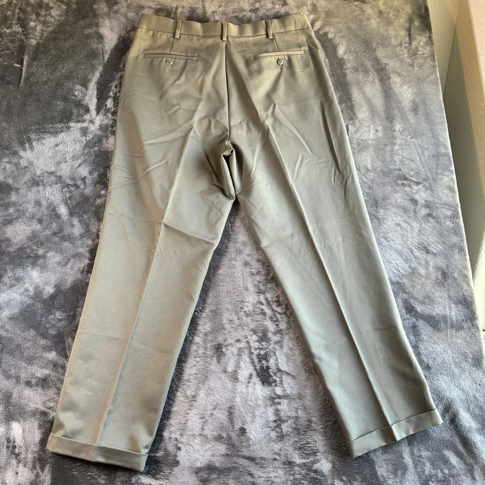 Savane Mens Pleated Dress Pants 36x32‎ Olive Green Cuffed Polyester Trousers